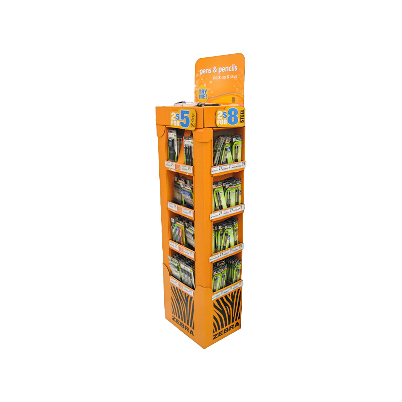 Tatlong Sided Pantone Color Printing Foldable Corrugated Display para sa Pens & Pencils
